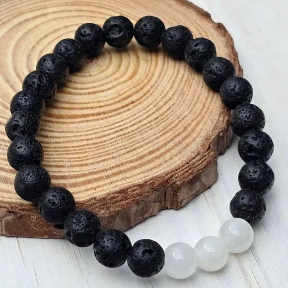 Snow Quartz & White Jade Lava Bracelets ✦ Grounding Crystal Duo ✦ Handmade NWT - Picture 5 of 7